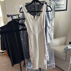 BCBGMaxAzria Ivory and Beige Lace Midi Dress